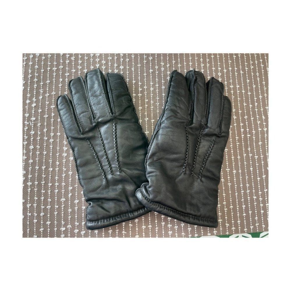 Vintage 80s 90s Perfectfit Black Leather Winter Gloves Wool Knit Lining Sz 9 Men